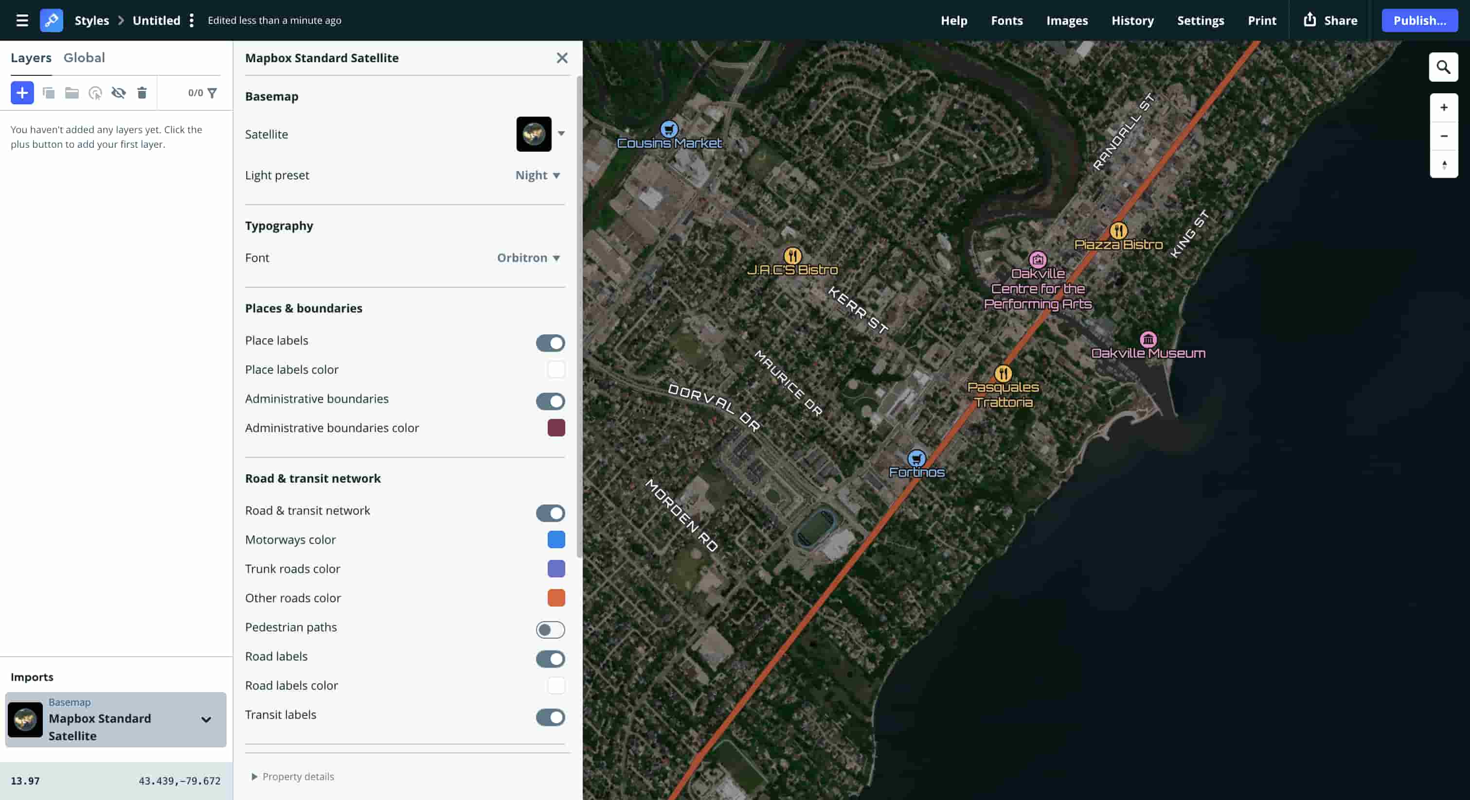 Tutorial exploration 6 – Experimenting with mapbox satellite style and road & transit network